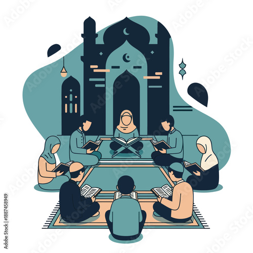 Group of People Reading Islamic Book Together.