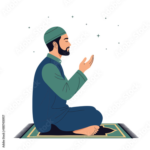 Man Praying on Prayer Mat Illustration.