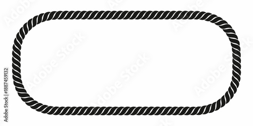 A black twisted rope forming an oval frame on a white background