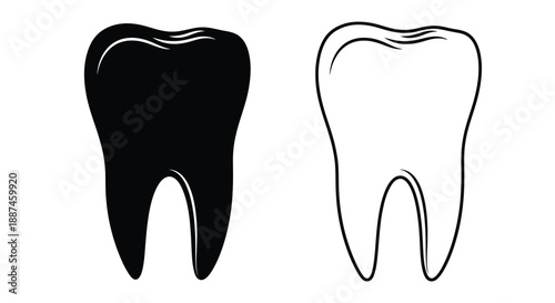Two contrasting tooth designs presented in black and white silhouette