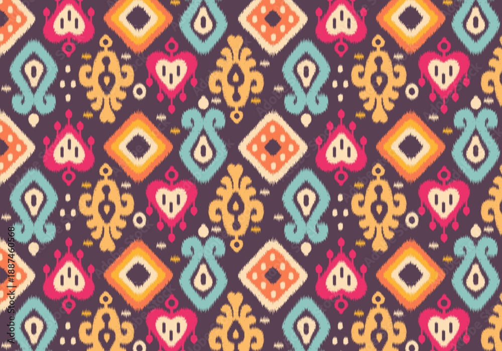 Fototapeta premium Knitting seamless patterns. Geometric knitted yarn pattern design for wrapping, fabric pattern. Colorful textile and silk pattern for background, wallpaper. Asia knitted fabric pattern for decoration.