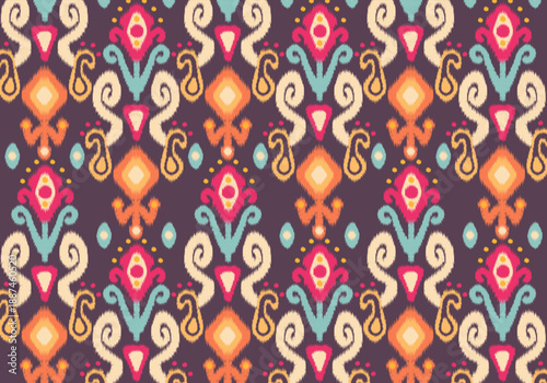 Knitting seamless patterns. Geometric knitted yarn pattern design for wrapping, fabric pattern. Colorful textile and silk pattern for background, wallpaper. Asia knitted fabric pattern for decoration.