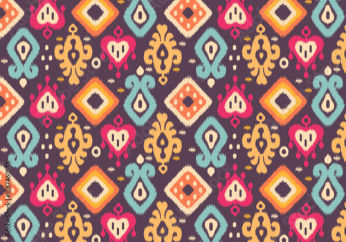 Knitting seamless patterns. Geometric knitted yarn pattern design for wrapping, fabric pattern. Colorful textile and silk pattern for background, wallpaper. Asia knitted fabric pattern for decoration.