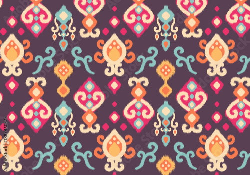 Knitting seamless patterns. Geometric knitted yarn pattern design for wrapping, fabric pattern. Colorful textile and silk pattern for background, wallpaper. Asia knitted fabric pattern for decoration.