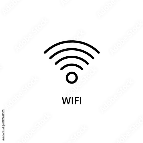 Wireless internet connection symbol and the word WIFI on white background
