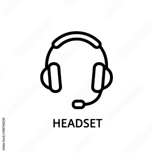 Minimalist line icon of a headset with microphone, signifying customer service, support, and audio communication
