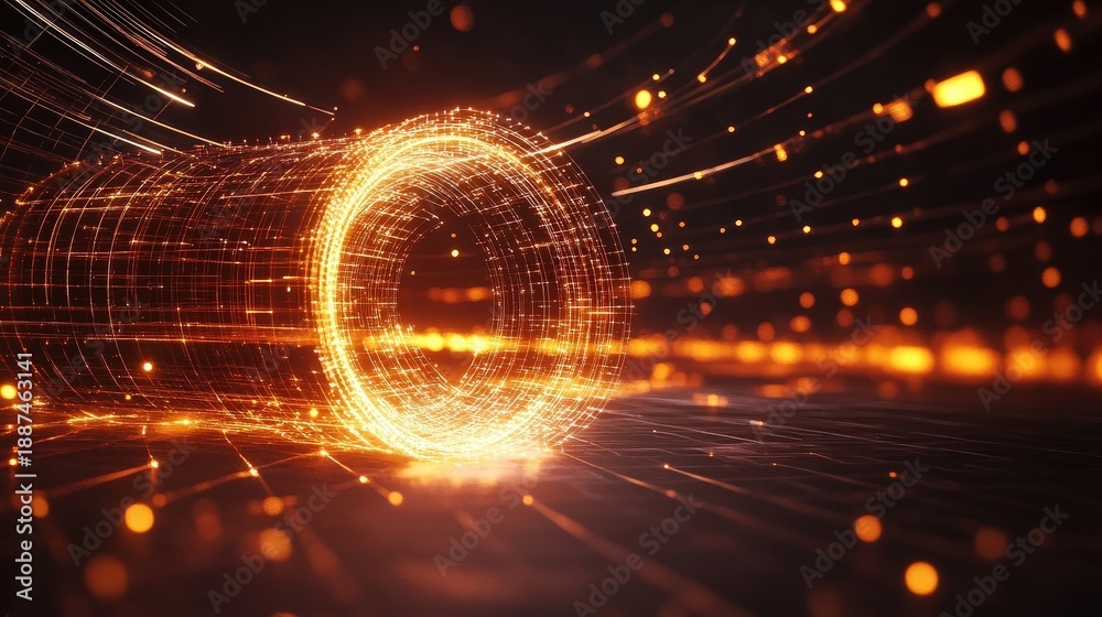 Fototapeta premium abstract orange digital tunnel futuristic technology background