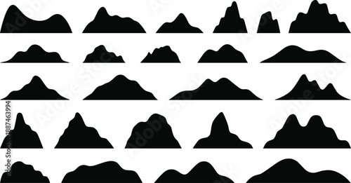 Set of mountain silhouette shapes with natural peaks, rolling hills and abstract ridge formations for nature backgrounds, outdoor travel themes and modern scenic design projects