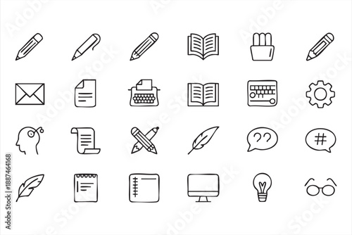 Document Editing and Writing Tools Line Icons for Software UI