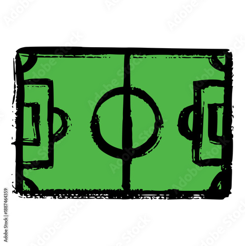 green soccer field pitch, hand drawn crayon rough ink texture football court element for match strategy, tactical board, stadium layout, game planning, and sport education concept