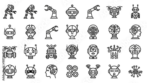 Robots and robotic parts icons.