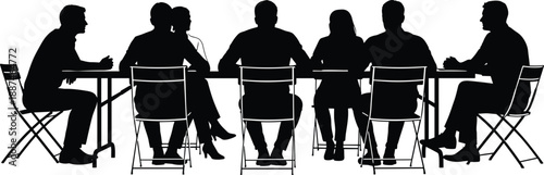 Business meeting silhouettes around conference table representing teamwork leadership collaboration corporate strategy discussion planning professionalism and decision making concept