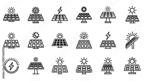 Solar Panel Icons Renewable Energy Symbols.