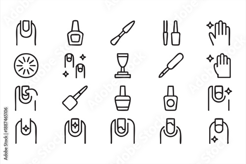 Manicure and Nail Grooming Line Icons for Cosmetic Routines