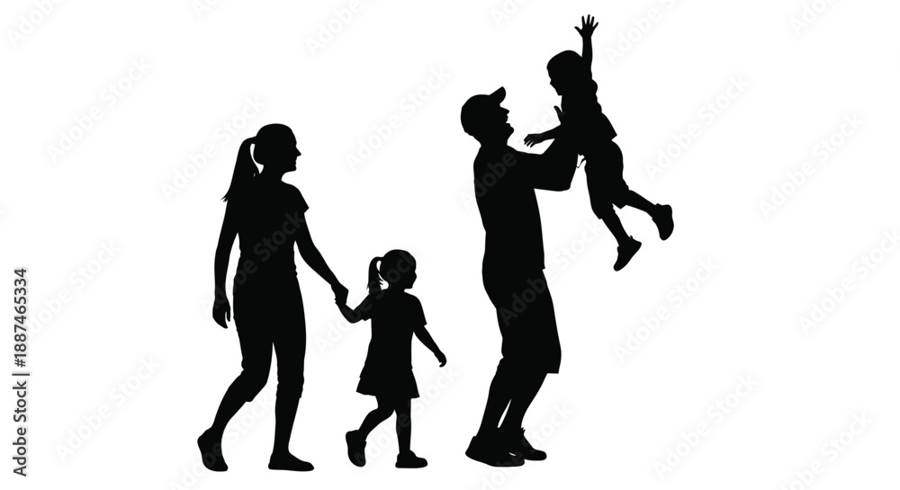 Obraz premium Happy family walking together with children