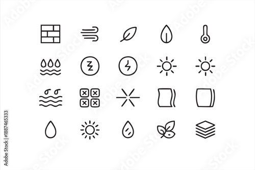 Textile Performance Feature Line Icons for Outdoor Clothing