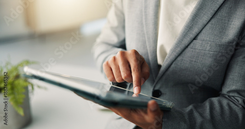 Photography Business, hands and man with tablet, go green for sustainability and eco friendly