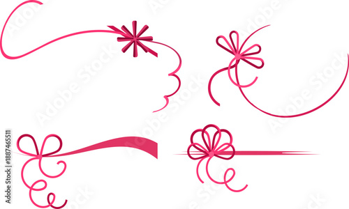 やわらかな曲線で描かれたピンク色のリボンラインが華やかに彩る装飾用フレーム風イラスト素材
