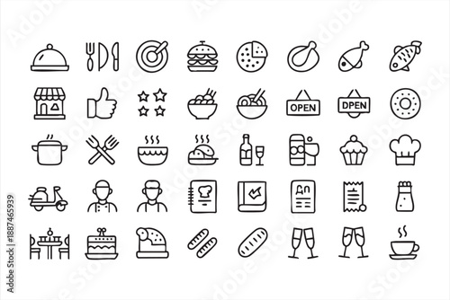 Food Ordering and Dining Line Icons for Digital Interfaces