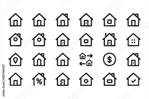 Real Estate Property Management Line Icons for UI Design