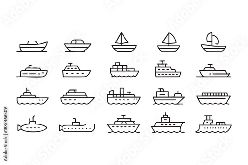 Boat and Ship Line Icons for Maritime UI and Navigation Apps