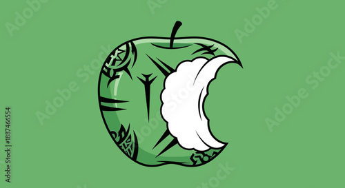 Bite Taken Out of Green Apple Illustration.