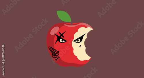 Bite Taken Out of Cartoon Apple.
