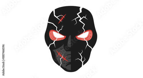 Black Mask with Cracked Red Eyes.