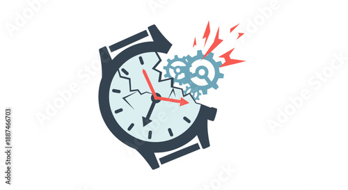 Broken Watch with Exploding Gear Inside Clock.