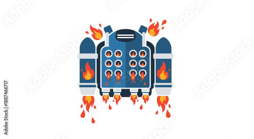 Burning Server with Flames and Icons.