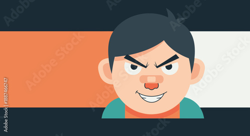 Cartoon Boy with Angry Facial Expression.