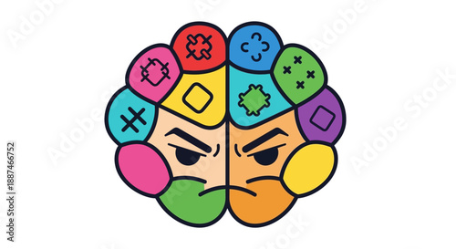 Cartoon Brain with Various Emotions.