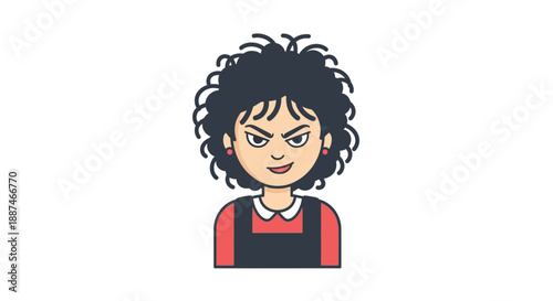 Cartoon Character with Curly Black Hair.