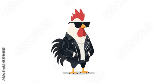 Cool Cartoon Rooster Wearing Sunglasses and Leather Jacket.