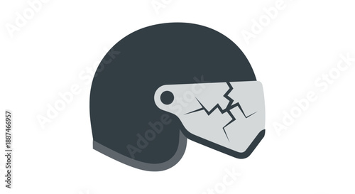 Cracked Motorcycle Helmet with Broken Visor.