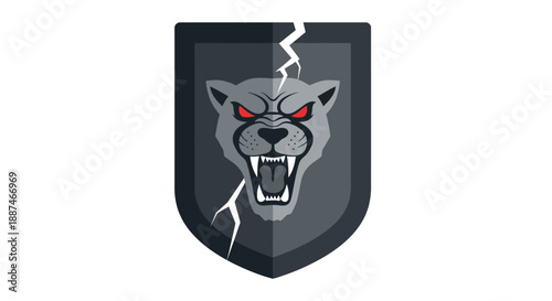 Cracked Shield with Angry Wolf Head.