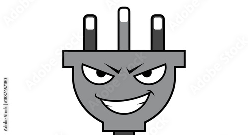 Malevolent Cartoon Electric Plug with Angry Face.