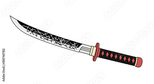 Illustration of a Katana Sword with Ornate Details.