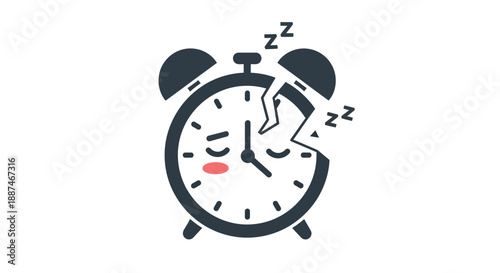 Sleeping Alarm Clock Cartoon Illustration.