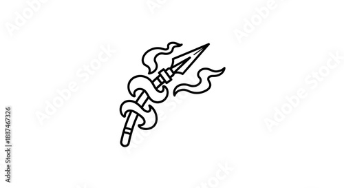 Snake Wrapped Around Sharp Spear Illustration.