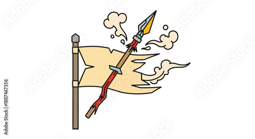 Tattered Flag on Pole with Spear.