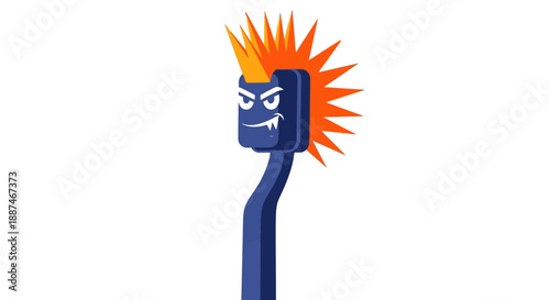 Toothbrush with Angry Face and Orange Spikes.