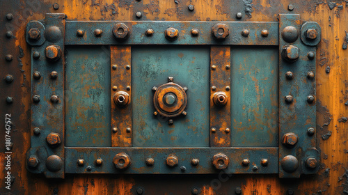 Create a rustic metal depiction of a control panel