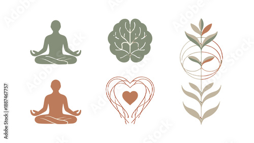 Meditating silhouette symbols on mindfulness and wellbeing.