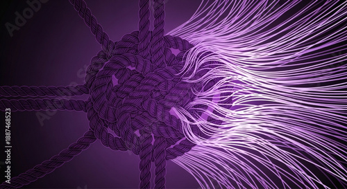 Abstract purple rope knot with glowing fibers