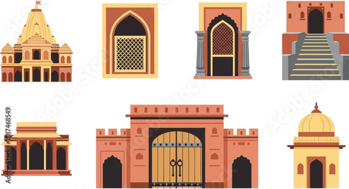 Collection of Traditional Indian Architectural Gateways and Structures