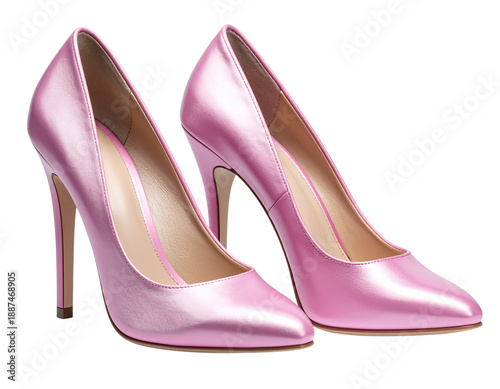 Luxury Pink Stiletto Shoes Front View, High Heel Fashion Product Presentation, Isolated PNG