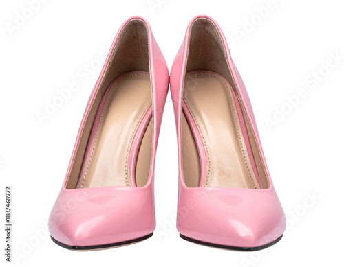  Minimal Front View of Pink Stiletto Heels Pair, Modern Women’s Shoe Design Element, Isolated