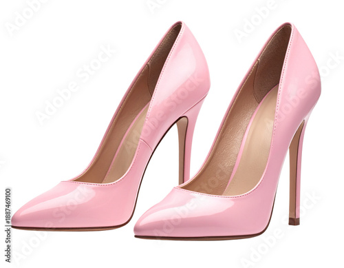 Minimal Front View of Pink Stiletto Heels Pair, Modern Women’s Shoe Design Element, Isolated