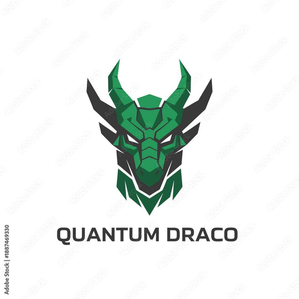 Obraz premium Esports dragon head mascot logo with futuristic geometric style for gaming team identity or tech branding isolated on white Quantum Draco